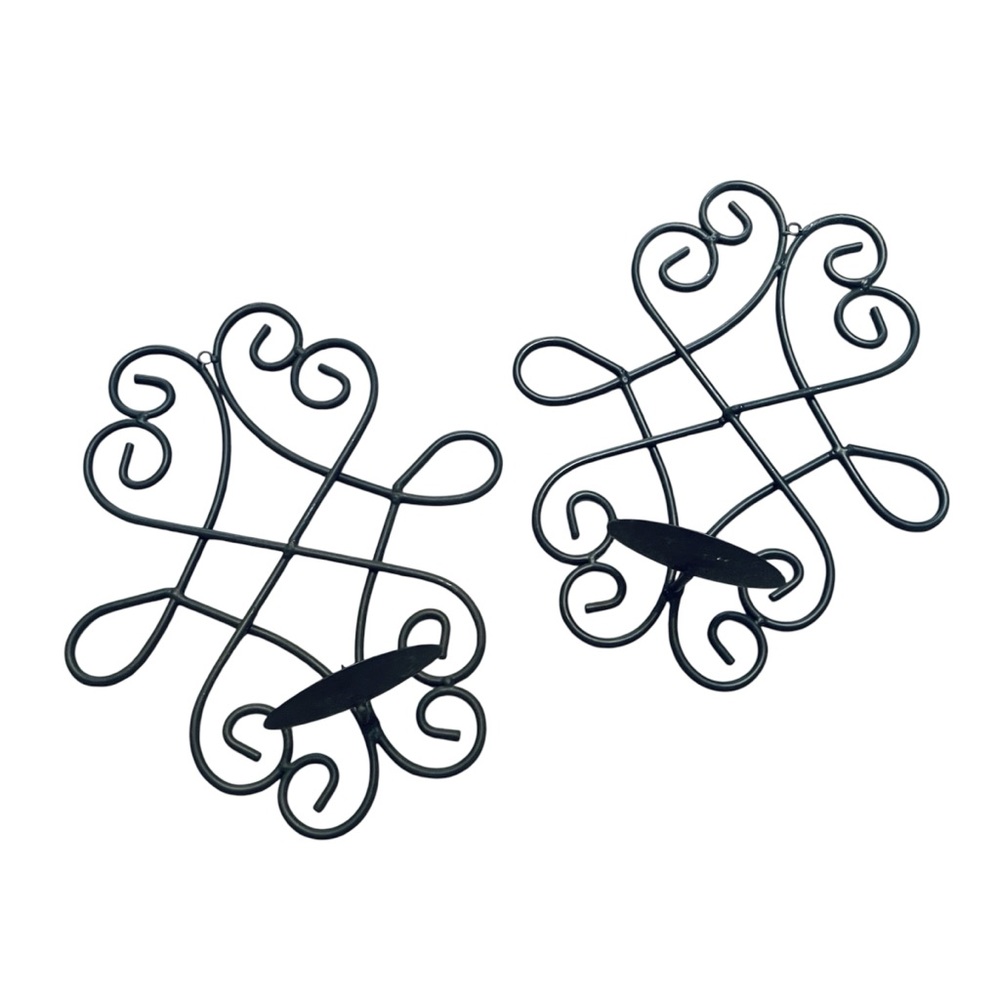 Southern Living Vintage Black wrought iron wall-mounted candle sconce set of two